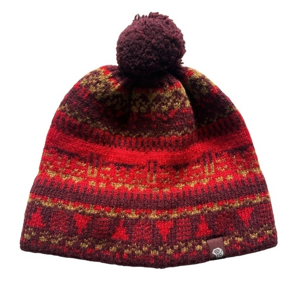 NWOT Mountain Hardwear Unisex Fair Isle Wool Beanie Hat Red Multi One Size - Picture 1 of 7